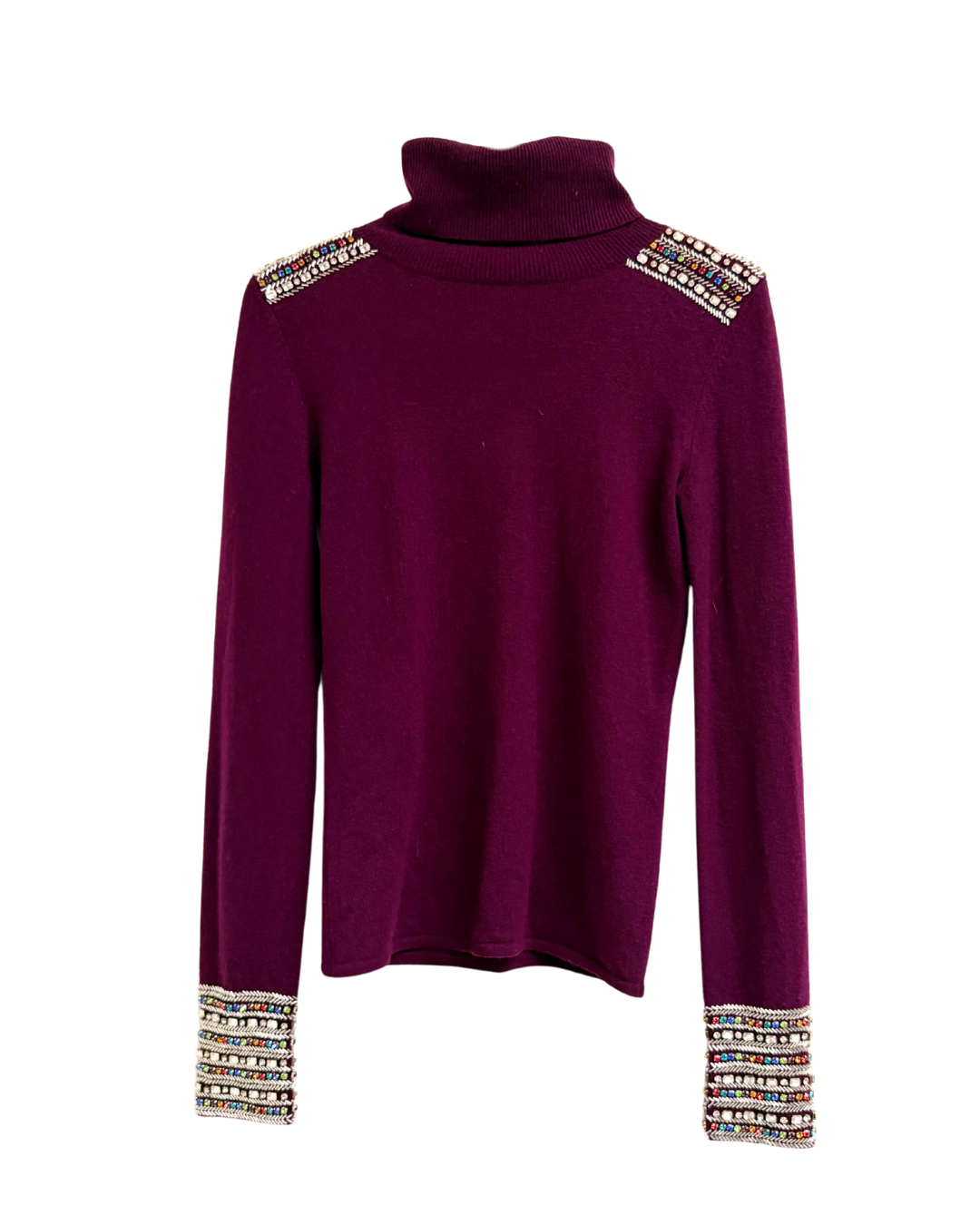Matthew Williamson Dark Purple Turtleneck Embellished Sweater
