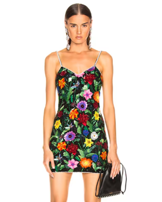 Ashish Black Floral Embellished Mini Dress