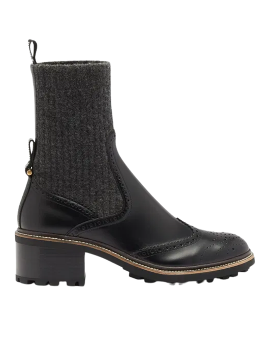 Chloe Franne Sock And Leather Brogue Ankle Boots