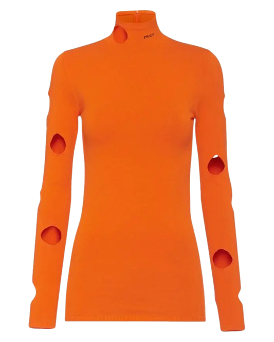 Prada Orange Cut-Out Turtleneck Jumper