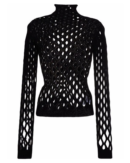 Valentino Black Open Knit Turtleneck