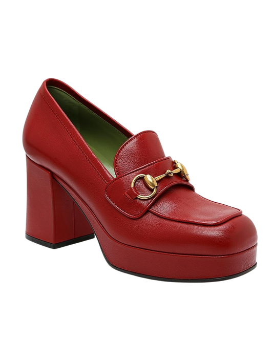 Gucci Red Quentin Moccasin Leather Heels