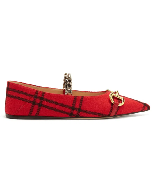 Gucci Archive Red/Black Wool Check Pointed Pumps