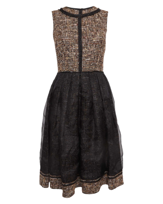 Dolce and Gabbana Brown Tweed Dress With Black Mesh Overlay