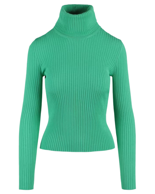 Gucci Green Turtleneck Ribbed Knit Top