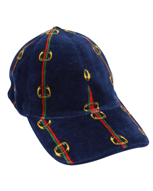 Gucci Navy Print Velvet Baseball Cap