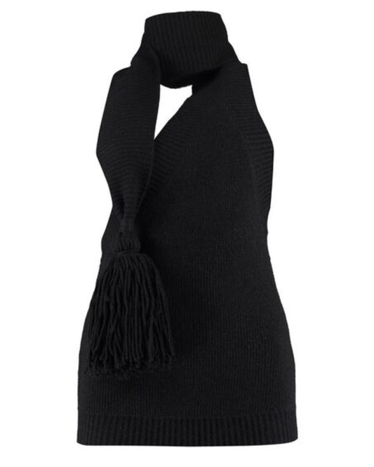 Bottega Veneta Black One shoulder Decorative Tassel Wool Top