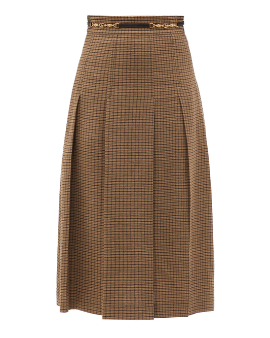 Gucci Brown Check Pleated Midi Skirt