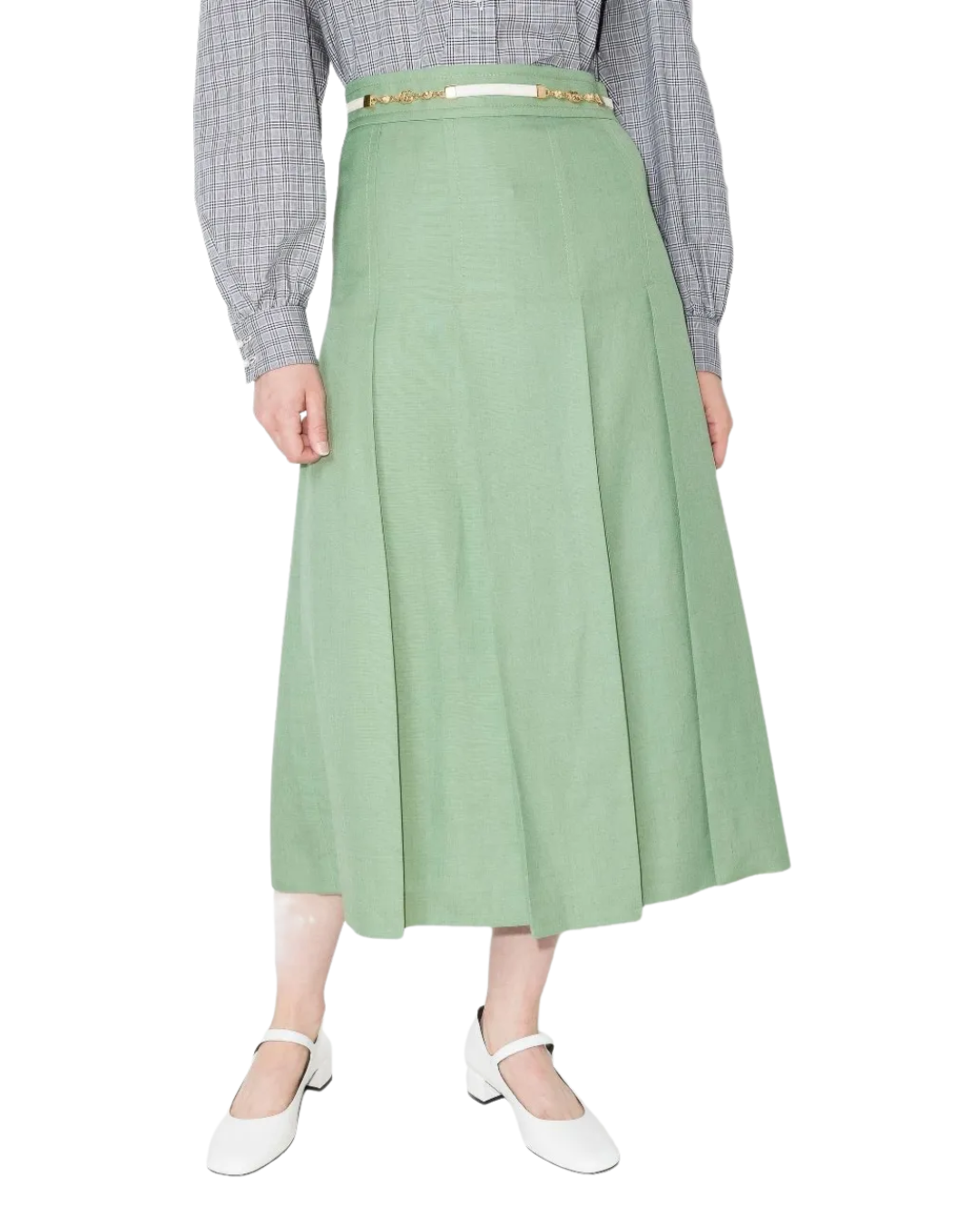 Gucci Green Linen / Viscose Pleated Midi Skirt