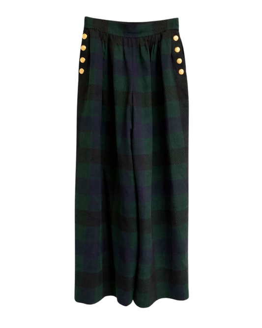 Yves Saint Laurent Tartan Check Trousers With Gold Buttons