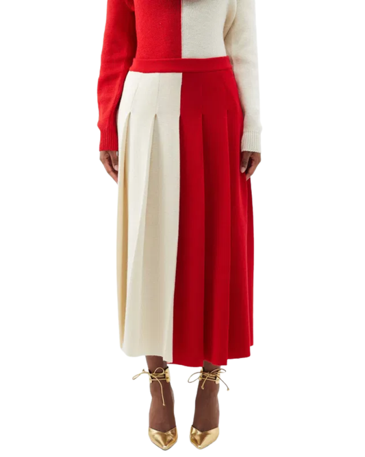 Gucci Red And Cream Colour Block Wool Knit Long Skirt
