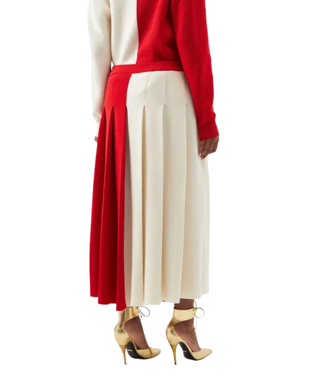 Gucci Red And Cream Colour Block Wool Knit Long Skirt