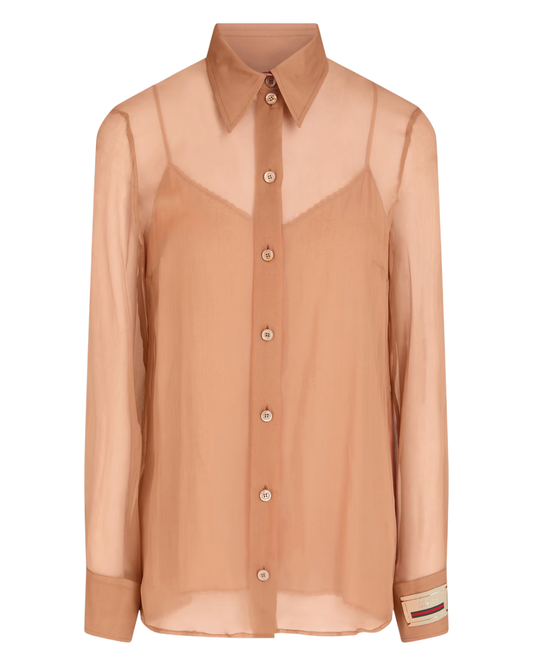 Gucci Sheer Silk Dusky Pink Blouse With Slip