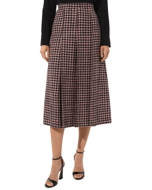 Gucci Wool Mid Length Houndstooth Skirt in Pink And Black