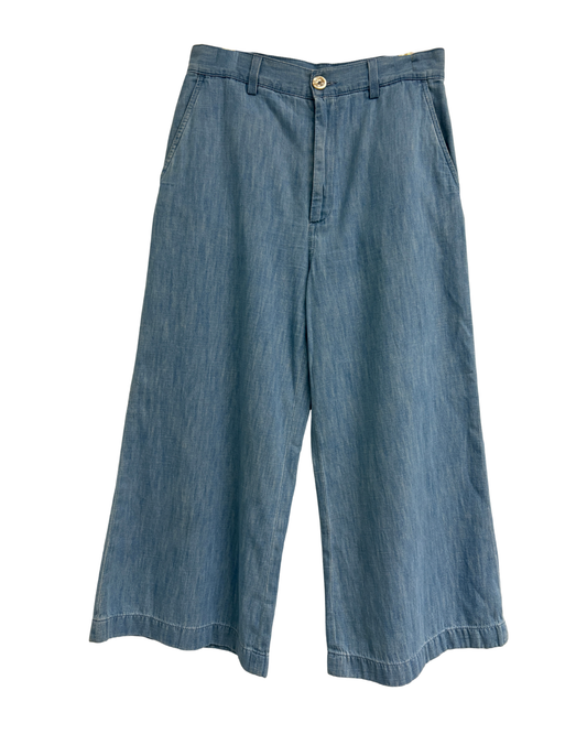 Gucci Crop Denim Jeans With Red Embroidered Logo