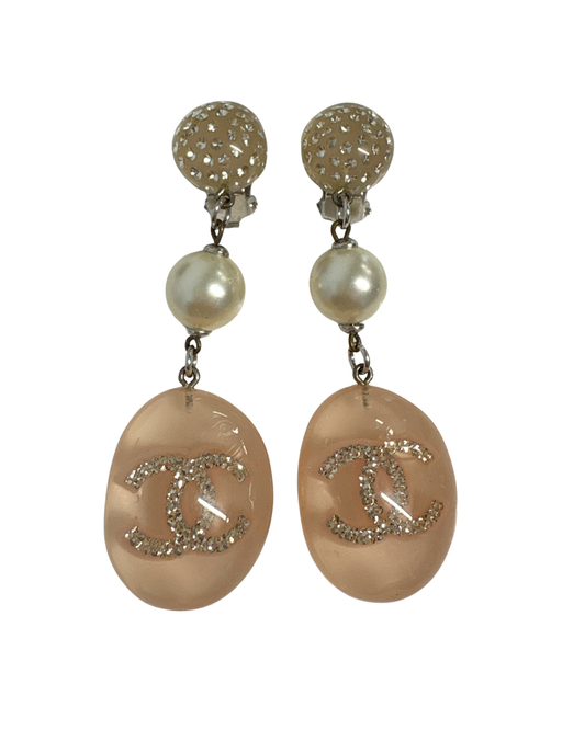 Chanel Pink Drop Earrings With Single Faux Pearl 2004