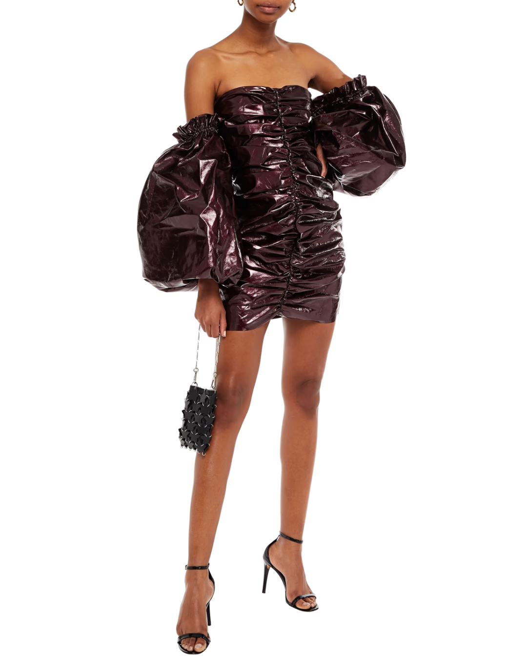 Rotate Phoebe Off Shoulder Ruched Vinyl Mini Dress