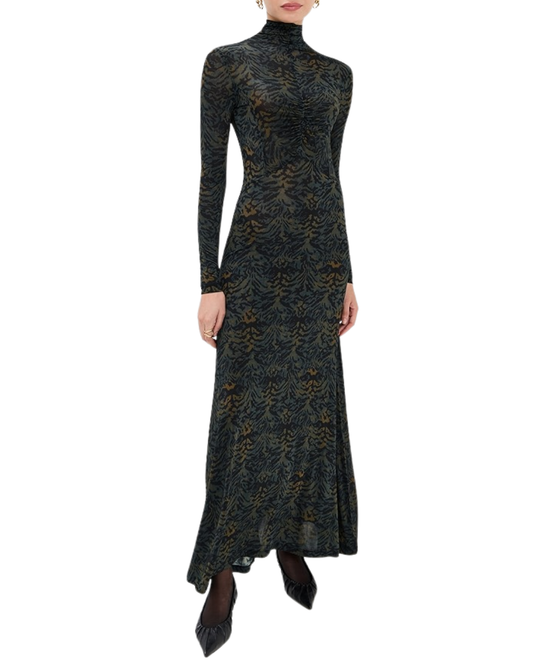 Ulla Johnson Koa Ruched Printed Turtleneck Maxi Dress