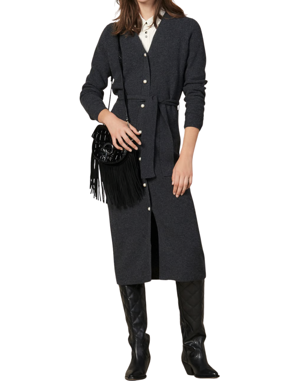 Sandro Paris Grey Wool Long Buttoned Dress