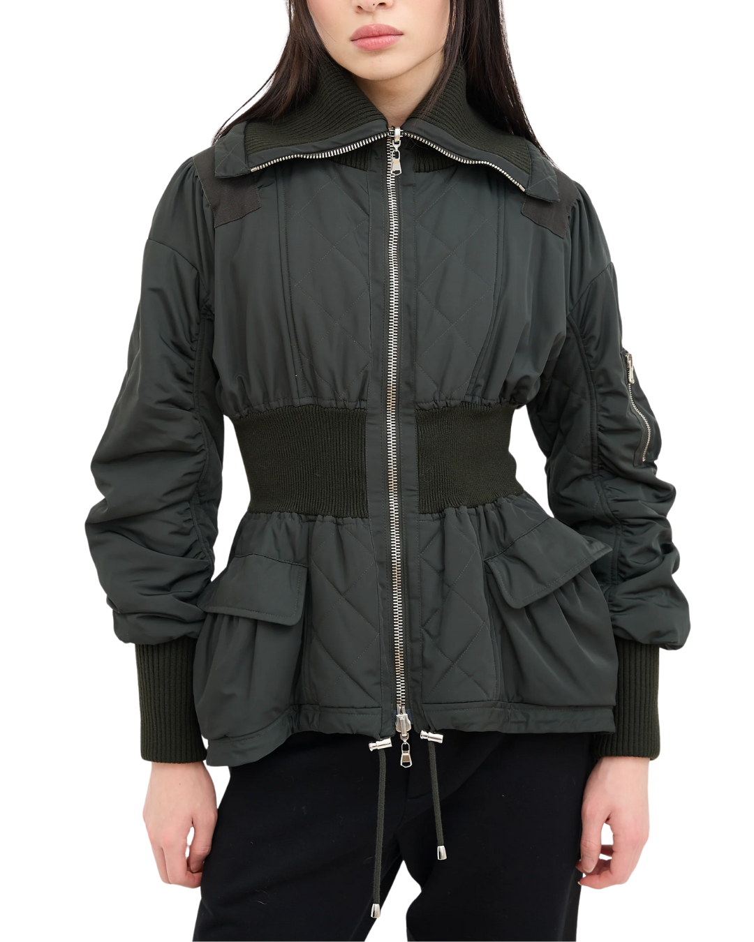 Alexander McQueen Green Puffer With Cinched Waist