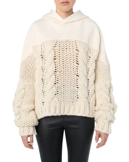 Amiri Cream Hybrid Cable Knit Hoodie