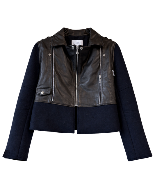 Claudie Pierlot Navy/Black Leather Patch Jacket