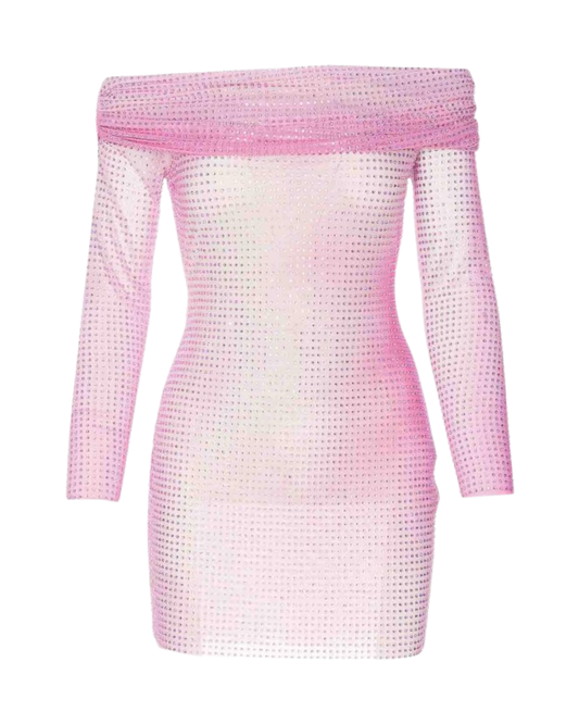 Self Portrait Pink Crystal Embellished Mini Dress