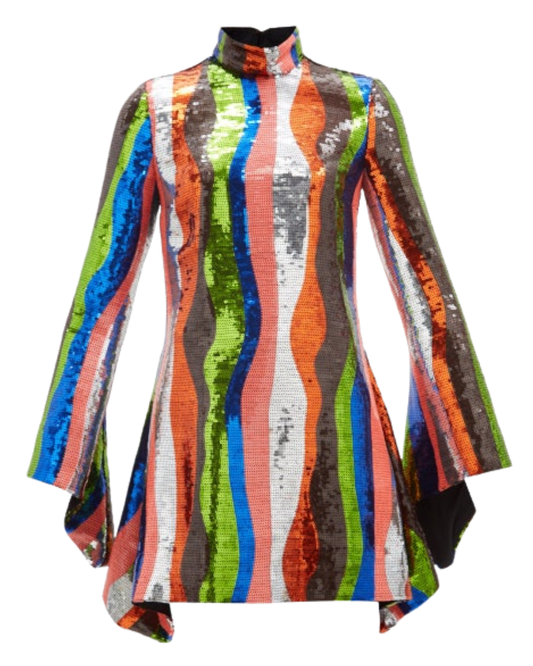 Halpern Multicoloured Squiggle Stripe Sequin Mini Dress