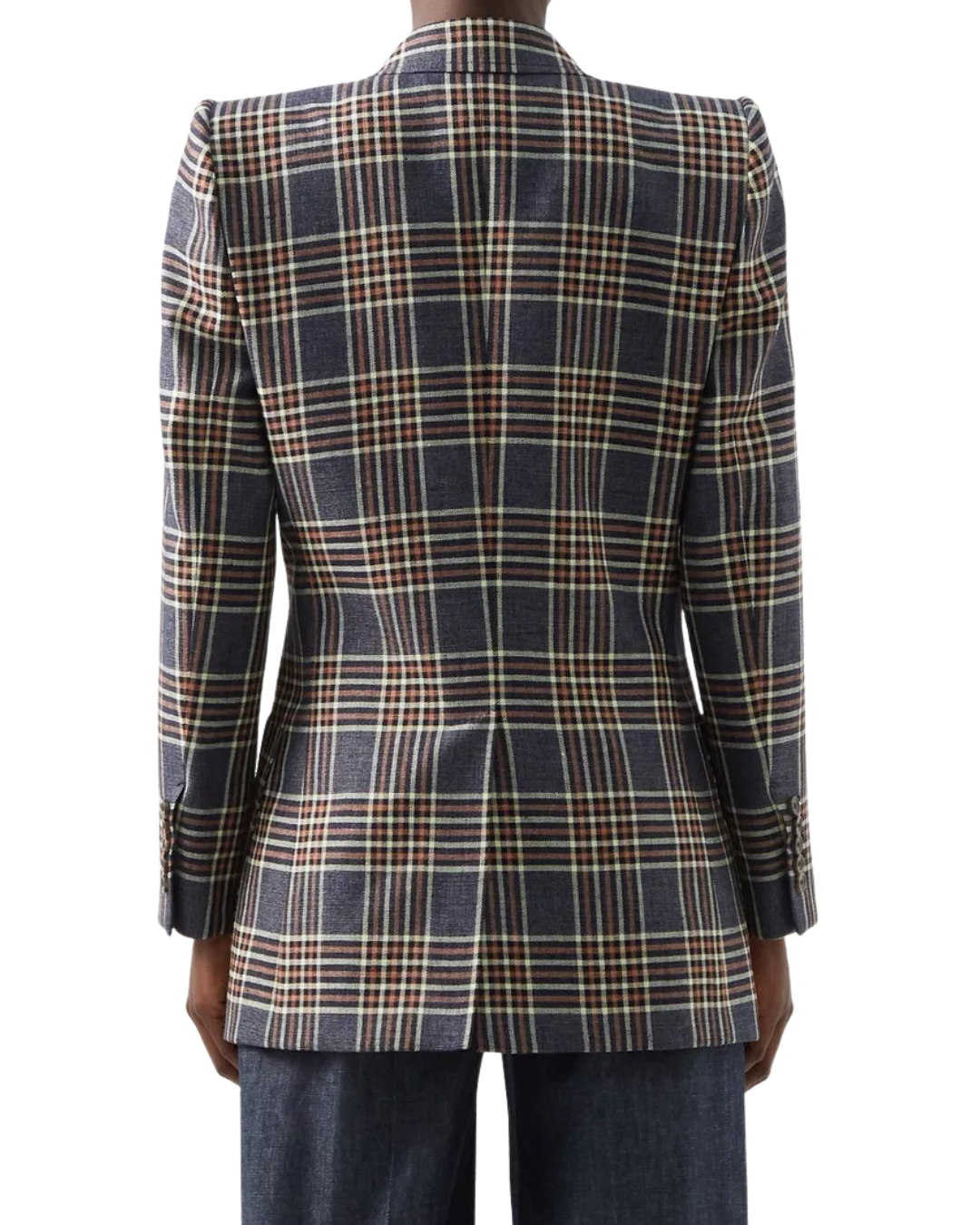 Gucci Blue And Brown Check Blazer With Label