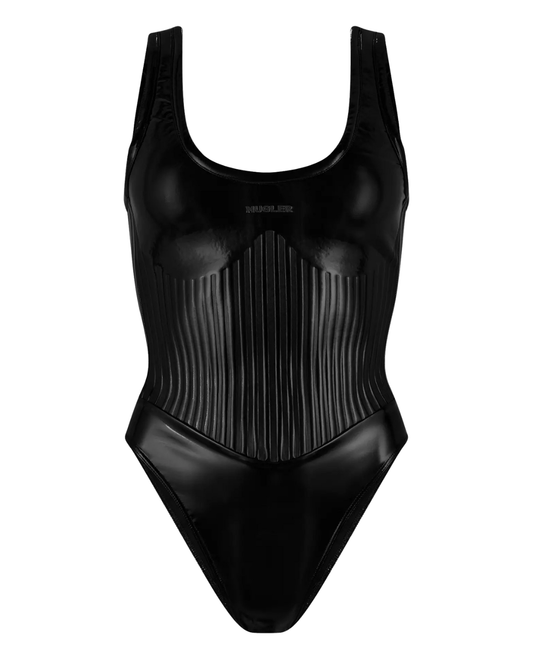 Mugler Embossed Shiny Stretch Jersey Bodysuit