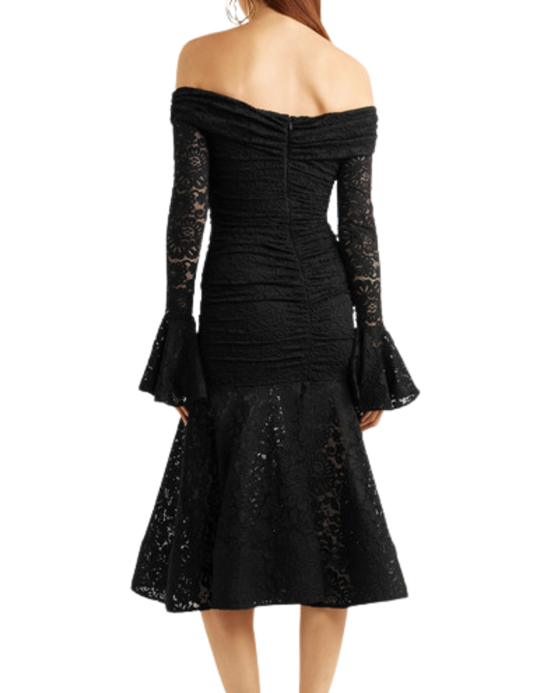Caroline Constas Black Off Shoulder Long Sleeve Lace Midi Dress