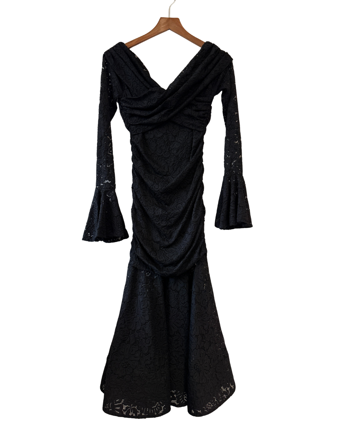 Caroline Constas Black Off Shoulder Long Sleeve Lace Midi Dress