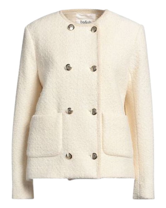 BA&SH Cream Tweed Blazer With Gold Buttons