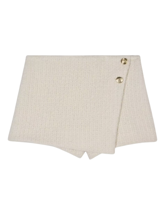 BA&SH Cream Tweed Skort With Gold Buttons