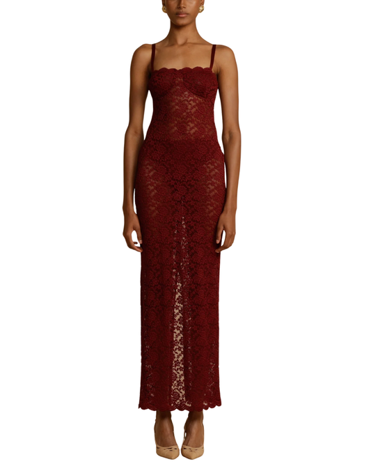 Arcina Ori Burgundy Lace Margot Maxi Dress