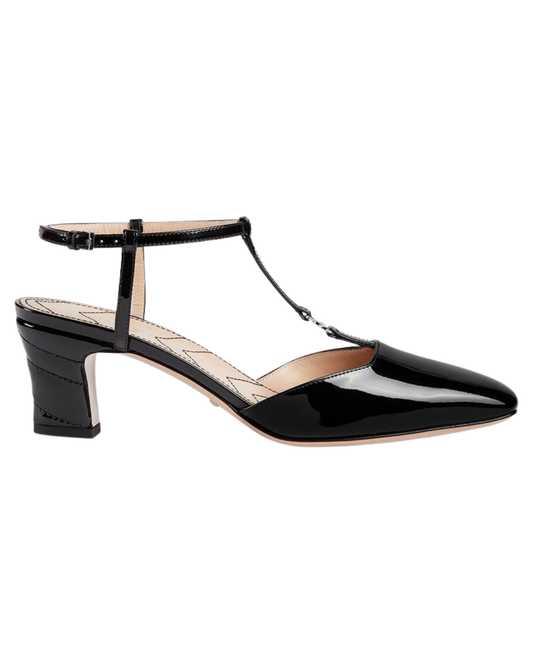 Gucci Marmont 55 Patent Leather T-Bar Black Pumps