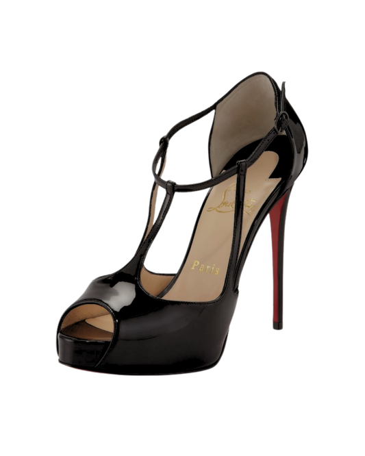 Christian Louboutin Colibretta 120 T-strap Black Leather Pump