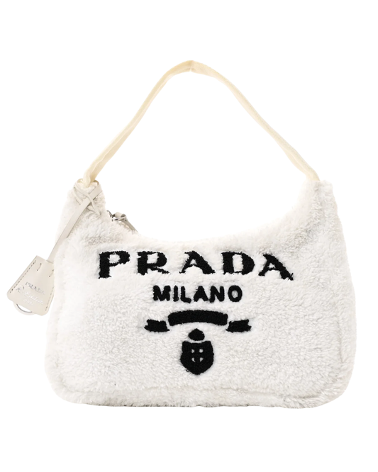 Prada Re-Edition 200 Cream Fur Bag