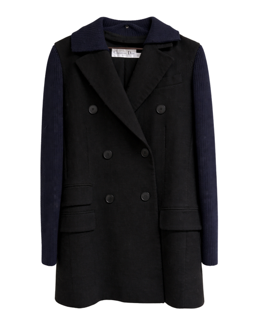 Christian Dior Black Wool Coat With Navy Knit