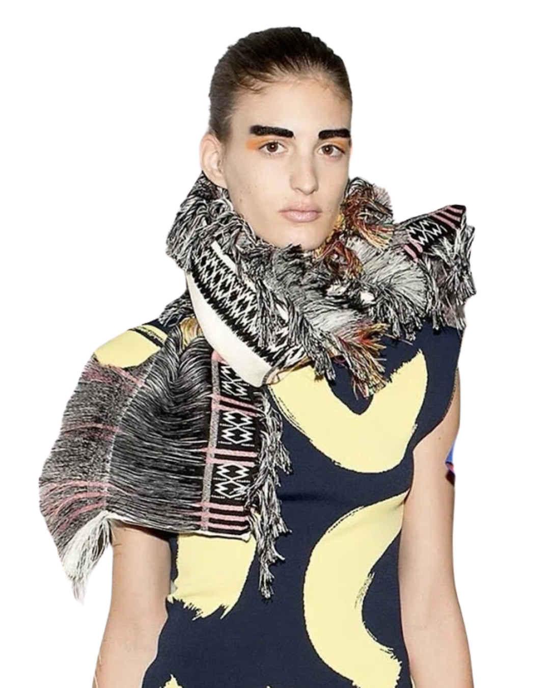 Celine Cream Multicolour Woven Fil Coupe Scarf With Fringing