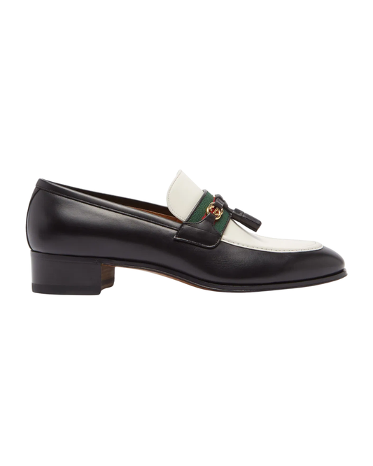 Gucci Paride GG Web Stripe Tassel Leather Loafers
