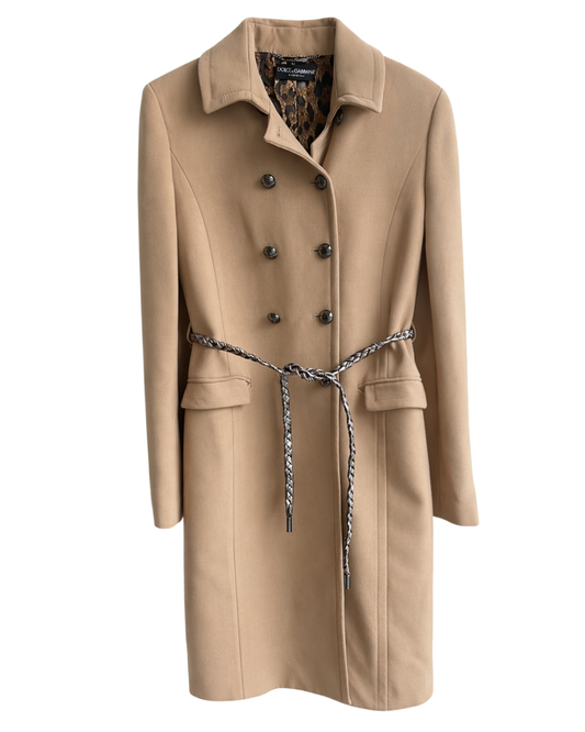 Dolce & Gabbana Camel Coat with Metallic Braided Belt