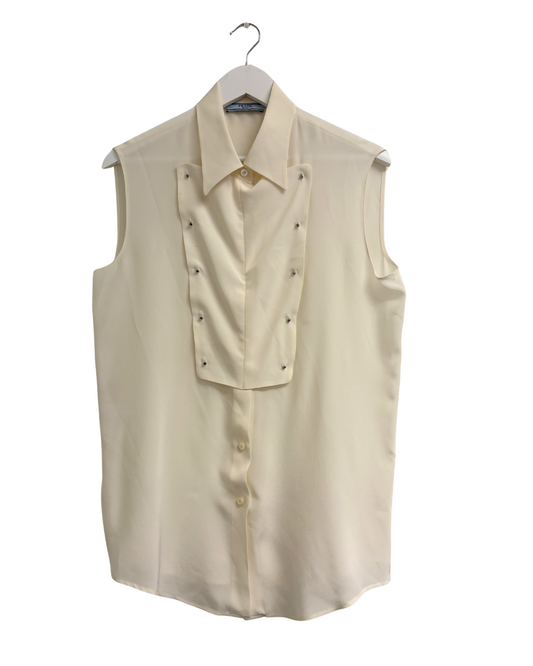 Prada Ivory Silk Bib Front Sleeveless Blouse (pre-owned)