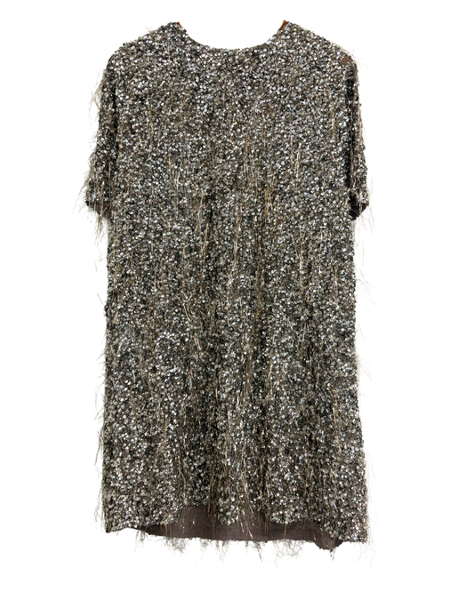Ashish Silver Sequin Silk Mini Dress
