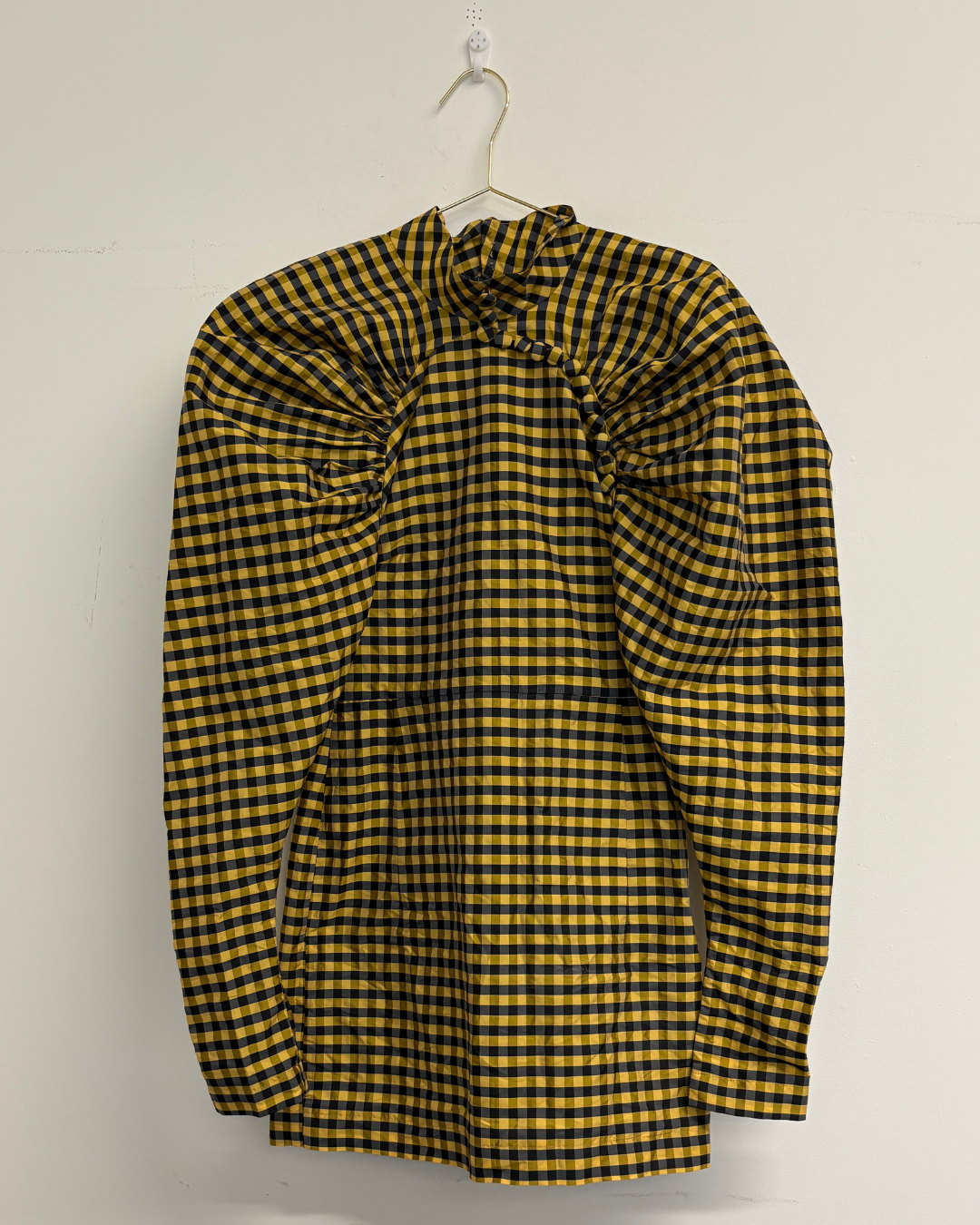 Rotate Yellow And Black Check Puff Sleeve Dress
