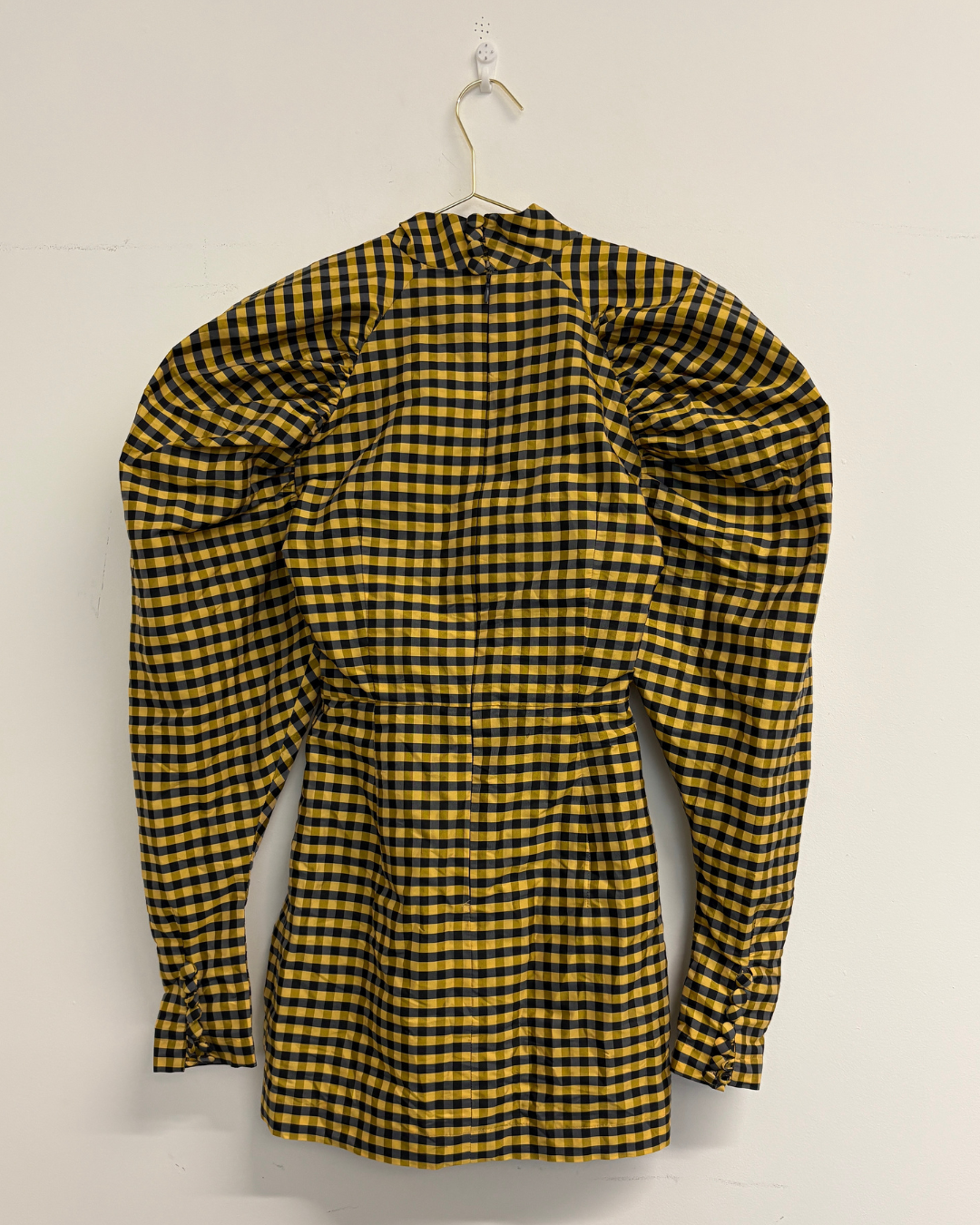 Rotate Yellow And Black Check Puff Sleeve Dress