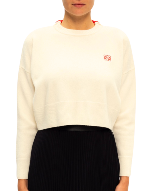 Loewe Cream Logo Cropped Sweater