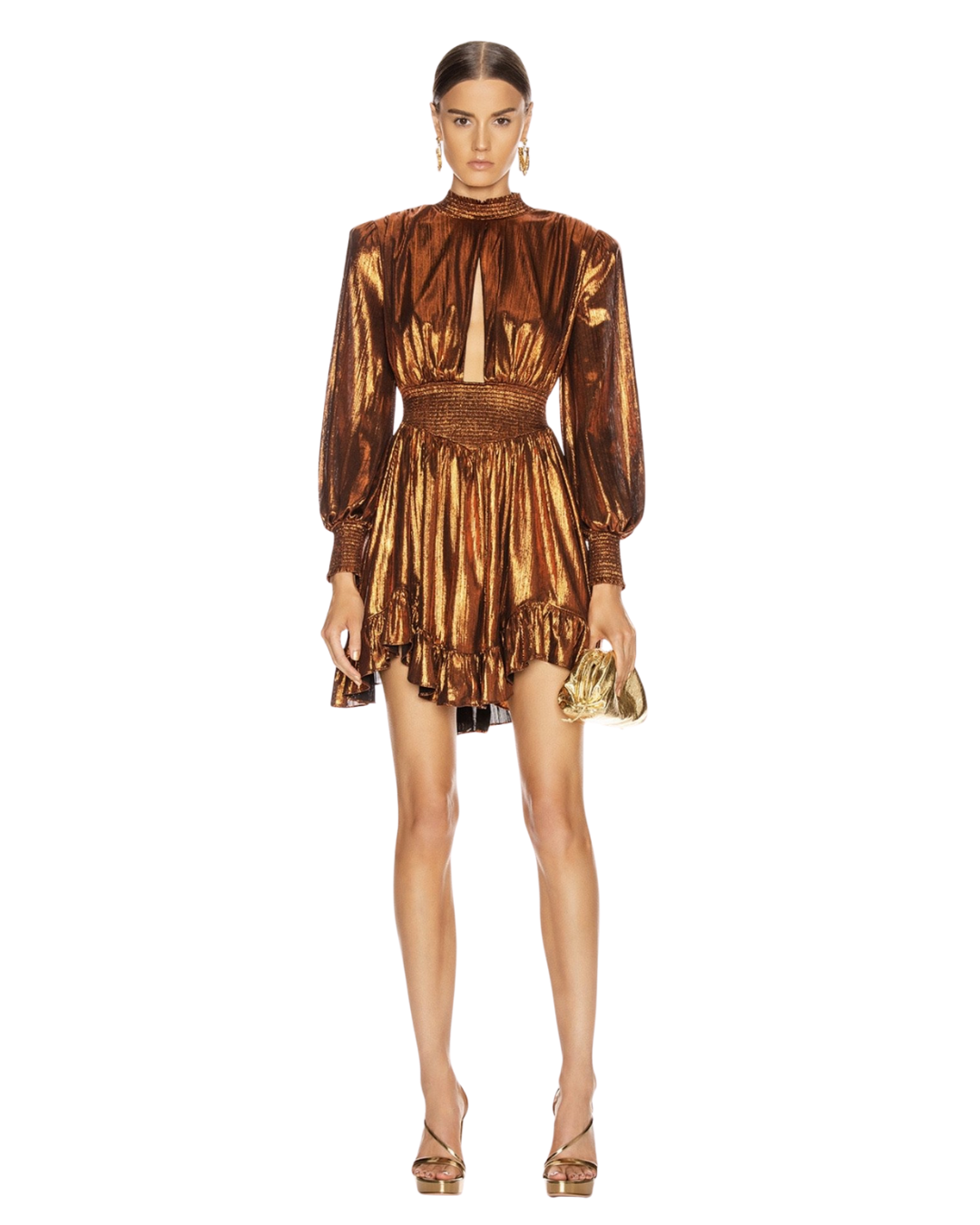 Retrofete Metallic Melody Orange Longsleeved Mini Dress