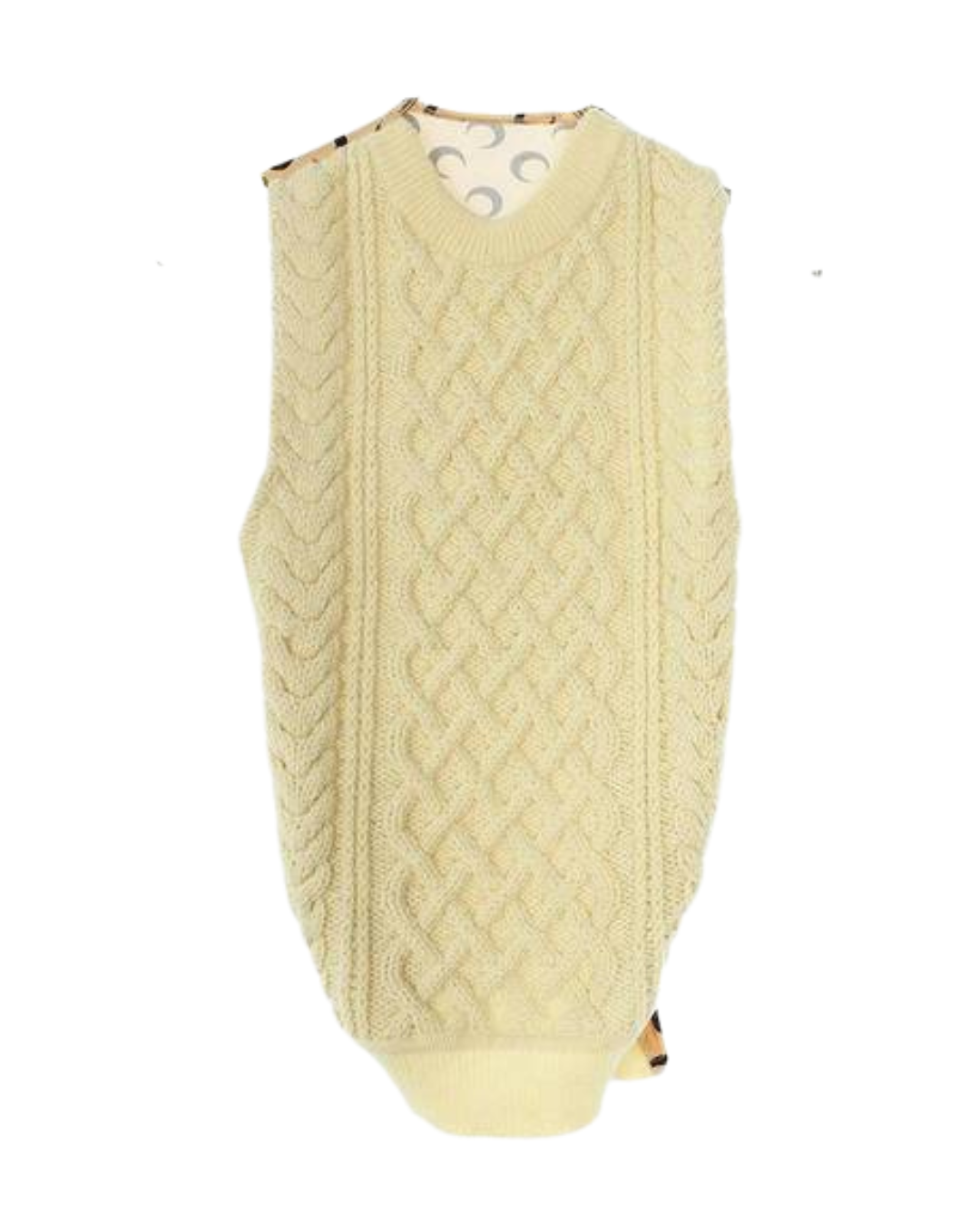 Marine Serre Cream Moon Print Cable Knit Vest
