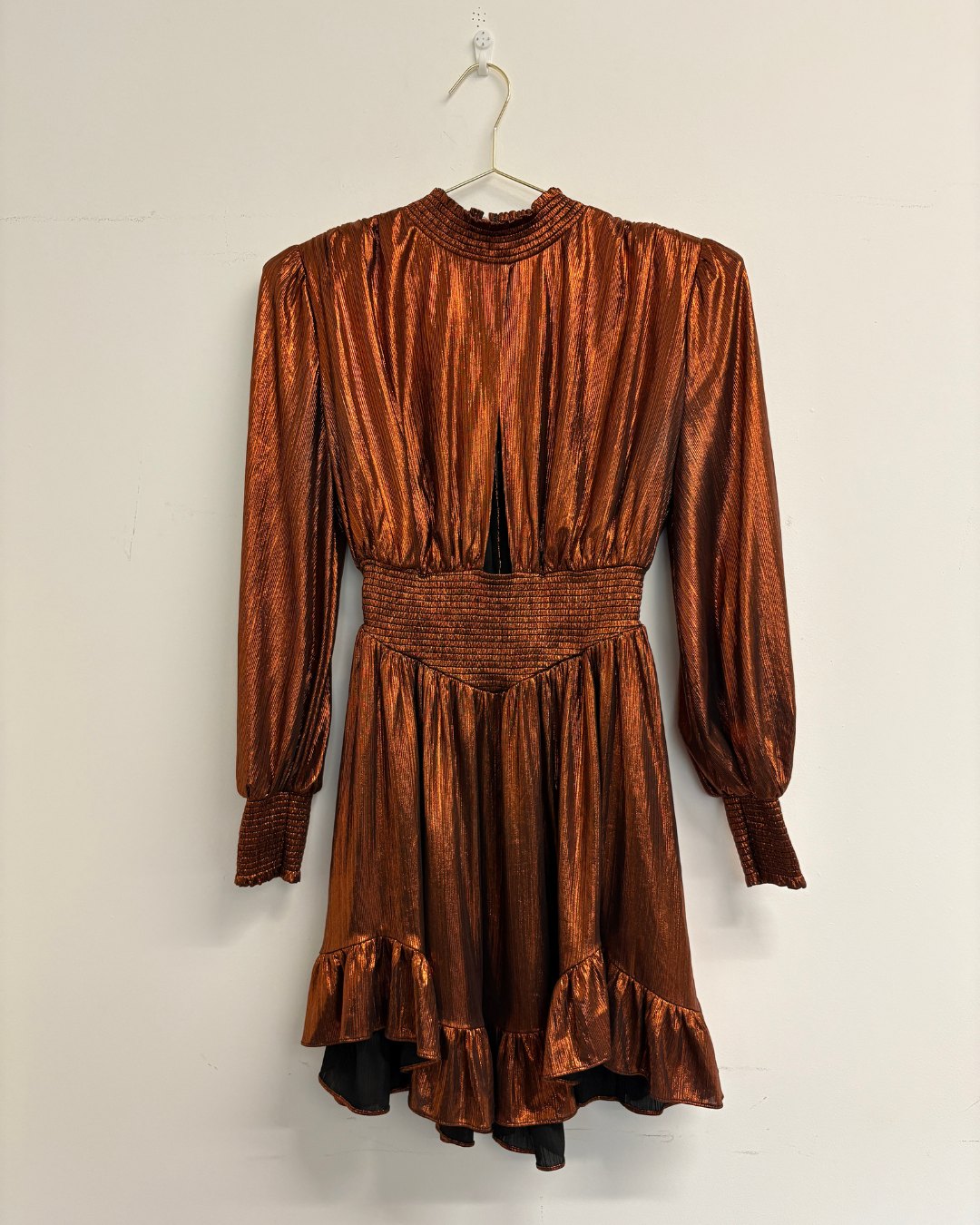 Retrofete Metallic Melody Orange Longsleeved Mini Dress